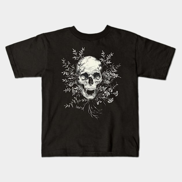 Cat Skull Illustrations Kids T-Shirt by BilodeauBlue